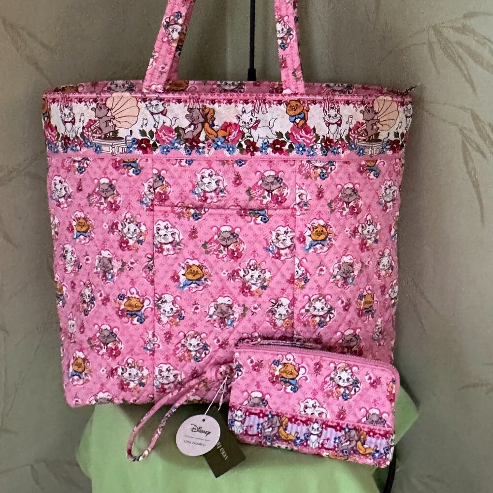 VERA BRADLEY X DISNEY'S ARISTOCATS ORIGINAL ZIP TOTE + WRISTLET (SET):NWT CATS
